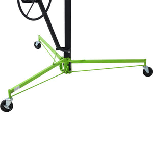 English Elm Drywall Panel Hoist Lift with Telescoping Mast Winch Brake and Tilting Cradle Green W465121421