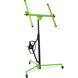 English Elm Drywall Panel Hoist Lift with Telescoping Mast Winch Brake and Tilting Cradle Green W465121421