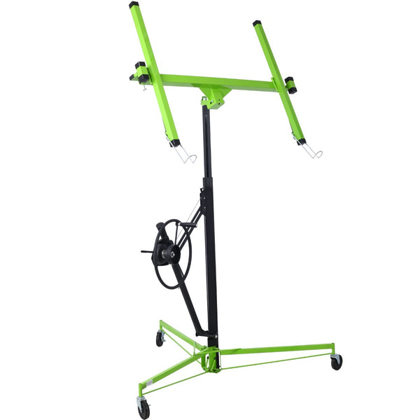 English Elm Drywall Panel Hoist Lift with Telescoping Mast Winch Brake and Tilting Cradle Green W465121421