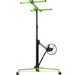 English Elm Drywall Panel Hoist Lift with Telescoping Mast Winch Brake and Tilting Cradle Green W465121421