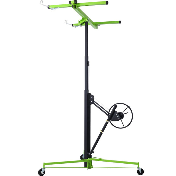 English Elm Drywall Panel Hoist Lift with Telescoping Mast Winch Brake and Tilting Cradle Green W465121421