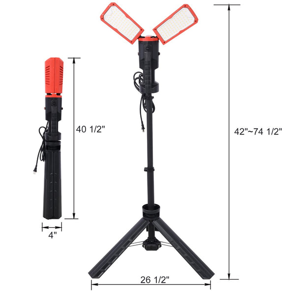 English Elm 10000 Lumen Dual Head Led Tripod Work Light with Ip54 Waterproof Aluminum Housing W465122419