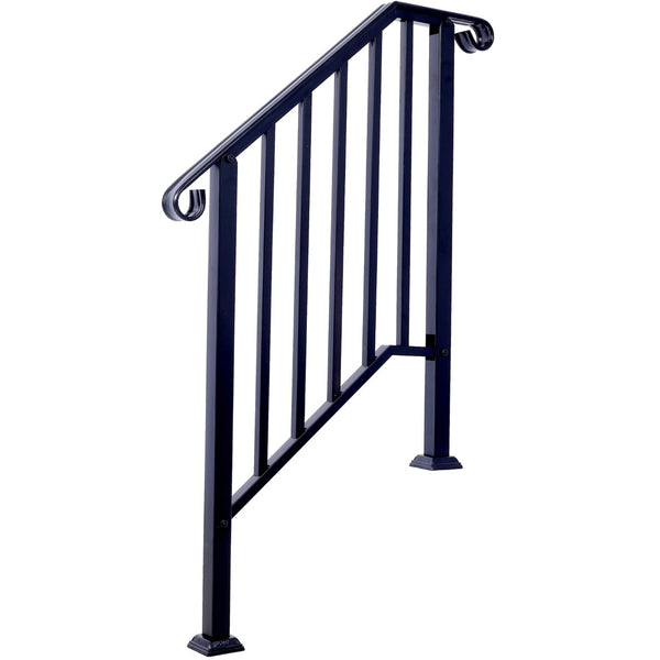 English Elm Handrails for Outdoor Steps Powder Coated Steel Porch Railing Fits Two or Three Stairs W465124223