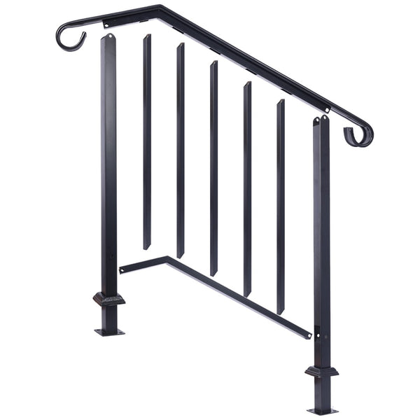 English Elm Handrails for Outdoor Steps Powder Coated Steel Porch Railing Fits Two or Three Stairs W465124223