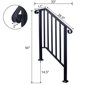 English Elm Handrails for Outdoor Steps Powder Coated Steel Porch Railing Fits Two or Three Stairs W465124223