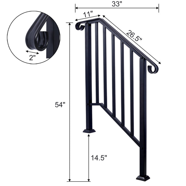 English Elm Handrails for Outdoor Steps Powder Coated Steel Porch Railing Fits Two or Three Stairs W465124223