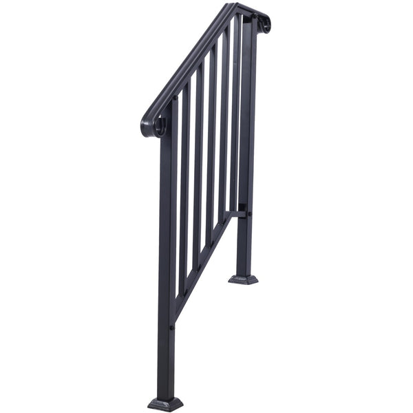 English Elm Handrails for Outdoor Steps Powder Coated Steel Porch Railing Fits Two or Three Stairs W465124223