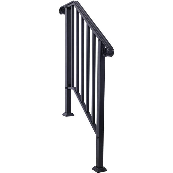 English Elm Handrails for Outdoor Steps Powder Coated Steel Porch Railing Fits Two or Three Stairs W465124223