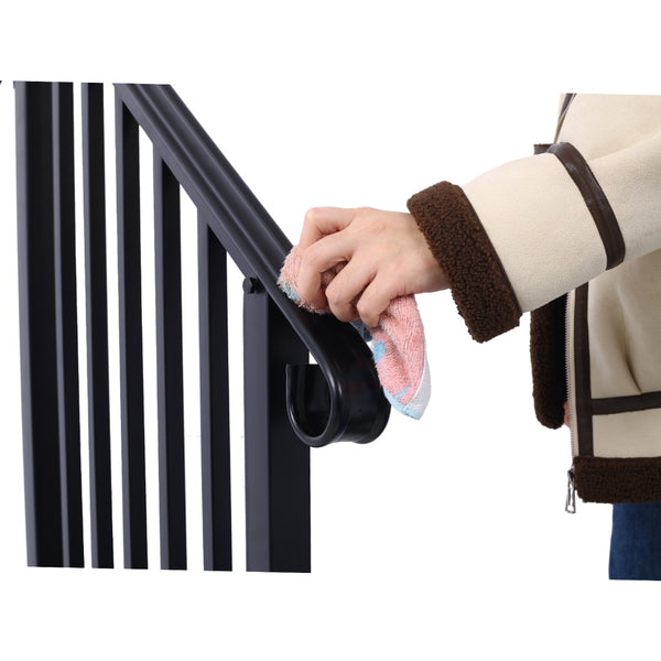English Elm Handrails for Outdoor Steps Powder Coated Steel Porch Railing Fits Two or Three Stairs W465124223