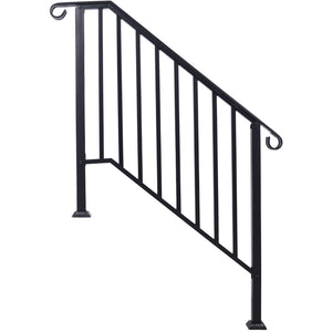 English Elm Handrails Powder Coated Wrought Iron Porch Stair Railing Fits 3 or 4 Steps Matte W465124224