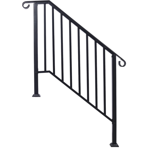 English Elm Handrails Powder Coated Wrought Iron Porch Stair Railing Fits 3 or 4 Steps Matte W465124224