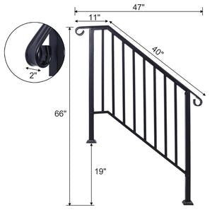 English Elm Handrails Powder Coated Wrought Iron Porch Stair Railing Fits 3 or 4 Steps Matte W465124224
