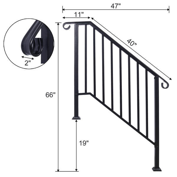 English Elm Handrails Powder Coated Wrought Iron Porch Stair Railing Fits 3 or 4 Steps Matte W465124224