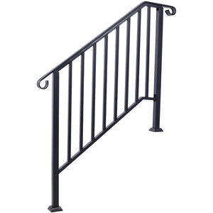 English Elm Handrails Powder Coated Wrought Iron Porch Stair Railing Fits 3 or 4 Steps Matte W465124224