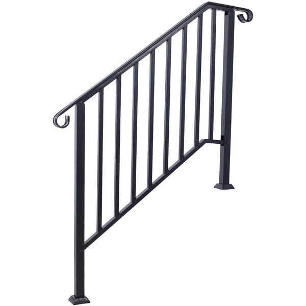 English Elm Handrails Powder Coated Wrought Iron Porch Stair Railing Fits 3 or 4 Steps Matte W465124224