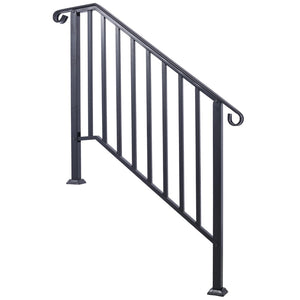 English Elm Handrails Powder Coated Wrought Iron Porch Stair Railing Fits 3 or 4 Steps Matte W465124224