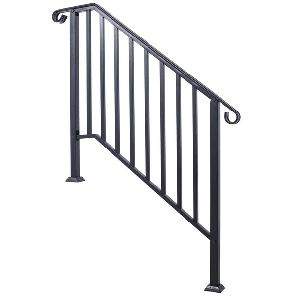 English Elm Handrails Powder Coated Wrought Iron Porch Stair Railing Fits 3 or 4 Steps Matte W465124224
