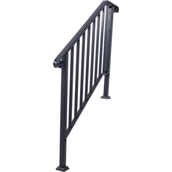 English Elm Handrails Powder Coated Wrought Iron Porch Stair Railing Fits 3 or 4 Steps Matte W465124224