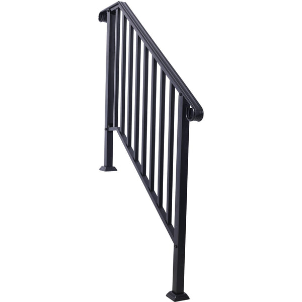 English Elm Handrails Powder Coated Wrought Iron Porch Stair Railing Fits 3 or 4 Steps Matte W465124224