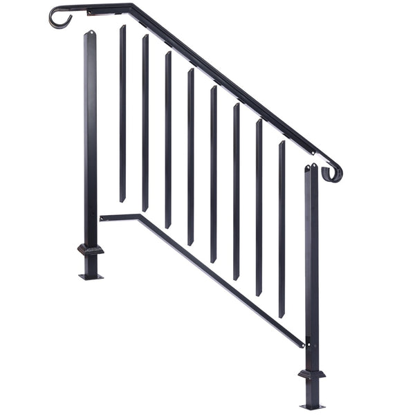 English Elm Handrails Powder Coated Wrought Iron Porch Stair Railing Fits 3 or 4 Steps Matte W465124224