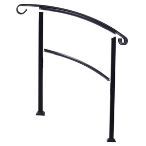 English Elm Handrails Powder Coated Steel Outdoor Stair Rail Fits One or Three Steps Gloss Black W465124226