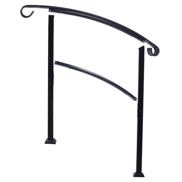 English Elm Handrails Powder Coated Steel Outdoor Stair Rail Fits One or Three Steps Gloss Black W465124226