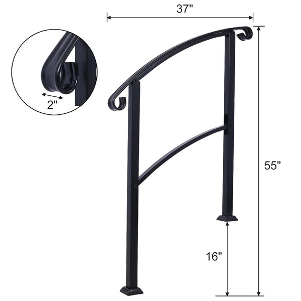 English Elm Handrails Powder Coated Steel Outdoor Stair Rail Fits One or Three Steps Gloss Black W465124226