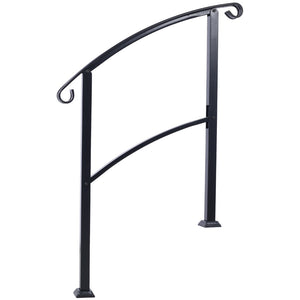 English Elm Handrails Powder Coated Steel Outdoor Stair Rail Fits One or Three Steps Gloss Black W465124226