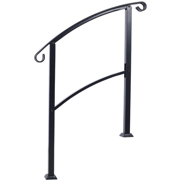 English Elm Handrails Powder Coated Steel Outdoor Stair Rail Fits One or Three Steps Gloss Black W465124226
