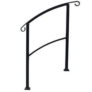 English Elm Handrails Powder Coated Steel Outdoor Stair Rail Fits One or Three Steps Gloss Black W465124226