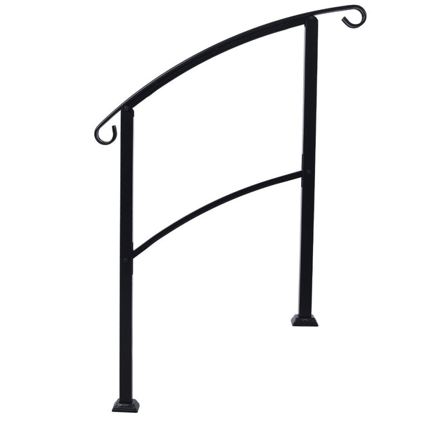 English Elm Handrails Powder Coated Steel Outdoor Stair Rail Fits One or Three Steps Gloss Black W465124226