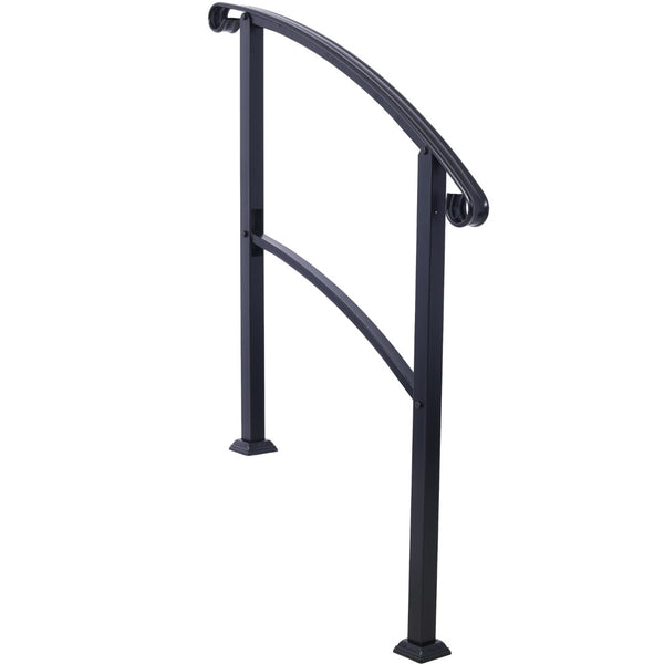 English Elm Handrails Powder Coated Steel Outdoor Stair Rail Fits One or Three Steps Gloss Black W465124226