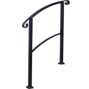 English Elm Handrails Powder Coated Steel Outdoor Stair Rail Fits One or Three Steps Gloss Black W465124226