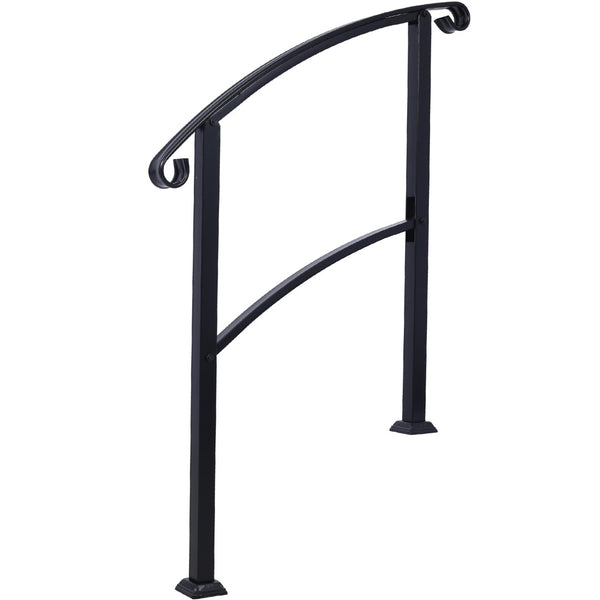 English Elm Handrails Powder Coated Steel Outdoor Stair Rail Fits One or Three Steps Gloss Black W465124226