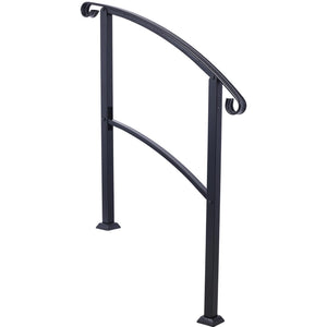 English Elm Handrails Powder Coated Steel Outdoor Stair Rail Fits One or Three Steps Gloss Black W465124226