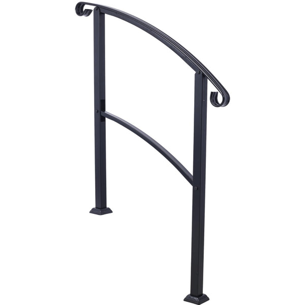 English Elm Handrails Powder Coated Steel Outdoor Stair Rail Fits One or Three Steps Gloss Black W465124226