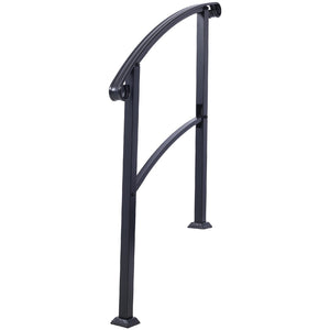 English Elm Handrails Powder Coated Steel Outdoor Stair Rail Fits One or Three Steps Gloss Black W465124226