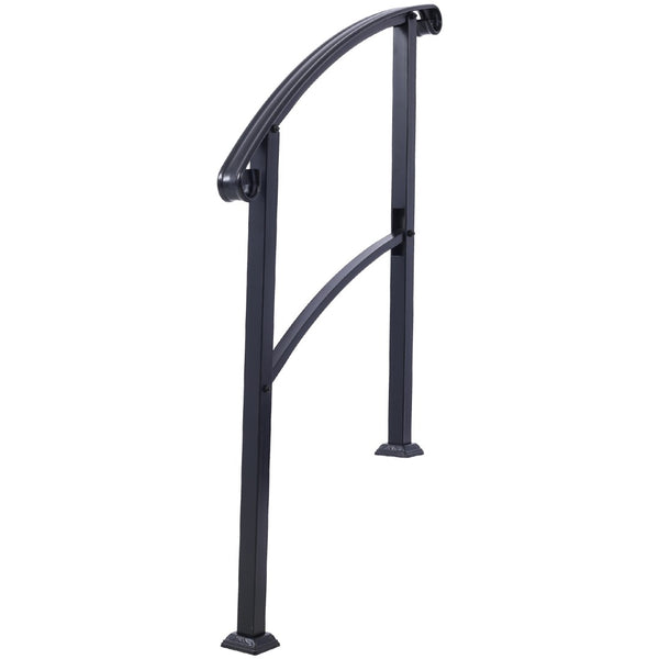 English Elm Handrails Powder Coated Steel Outdoor Stair Rail Fits One or Three Steps Gloss Black W465124226