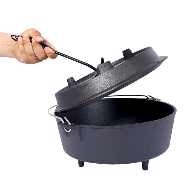 English Elm Pre-Seasoned Cast Iron Dutch Oven with Reversible Skillet Lid for Campfire BBQ W465126163