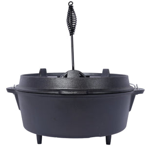 English Elm Pre-Seasoned Cast Iron Dutch Oven with Reversible Skillet Lid for Campfire BBQ W465126163