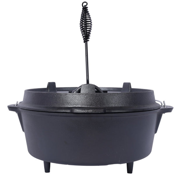 English Elm Pre-Seasoned Cast Iron Dutch Oven with Reversible Skillet Lid for Campfire BBQ W465126163