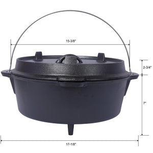 English Elm Pre-Seasoned Cast Iron Dutch Oven with Reversible Skillet Lid for Campfire BBQ W465126163
