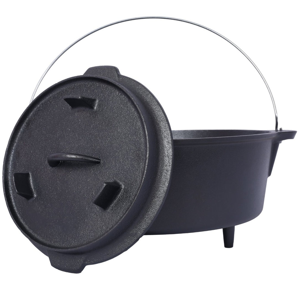 English Elm Pre-Seasoned Cast Iron Dutch Oven with Reversible Skillet Lid for Campfire BBQ W465126163