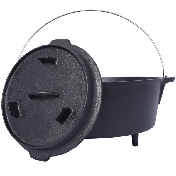 English Elm Pre-Seasoned Cast Iron Dutch Oven with Reversible Skillet Lid for Campfire BBQ W465126163
