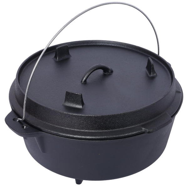 English Elm Pre-Seasoned Cast Iron Dutch Oven with Reversible Skillet Lid for Campfire BBQ W465126163