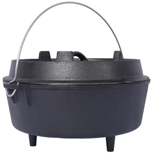 English Elm Pre-Seasoned Cast Iron Dutch Oven with Reversible Skillet Lid for Campfire BBQ W465126163
