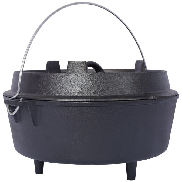 English Elm Pre-Seasoned Cast Iron Dutch Oven with Reversible Skillet Lid for Campfire BBQ W465126163