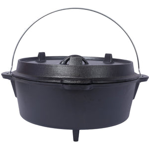 English Elm Pre-Seasoned Cast Iron Dutch Oven with Reversible Skillet Lid for Campfire BBQ W465126163