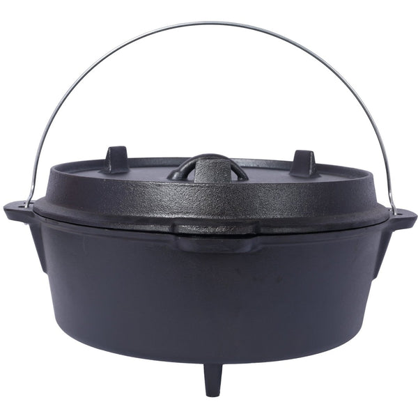 English Elm Pre-Seasoned Cast Iron Dutch Oven with Reversible Skillet Lid for Campfire BBQ W465126163