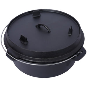 English Elm Pre-Seasoned Cast Iron Dutch Oven with Reversible Skillet Lid for Campfire BBQ W465126163